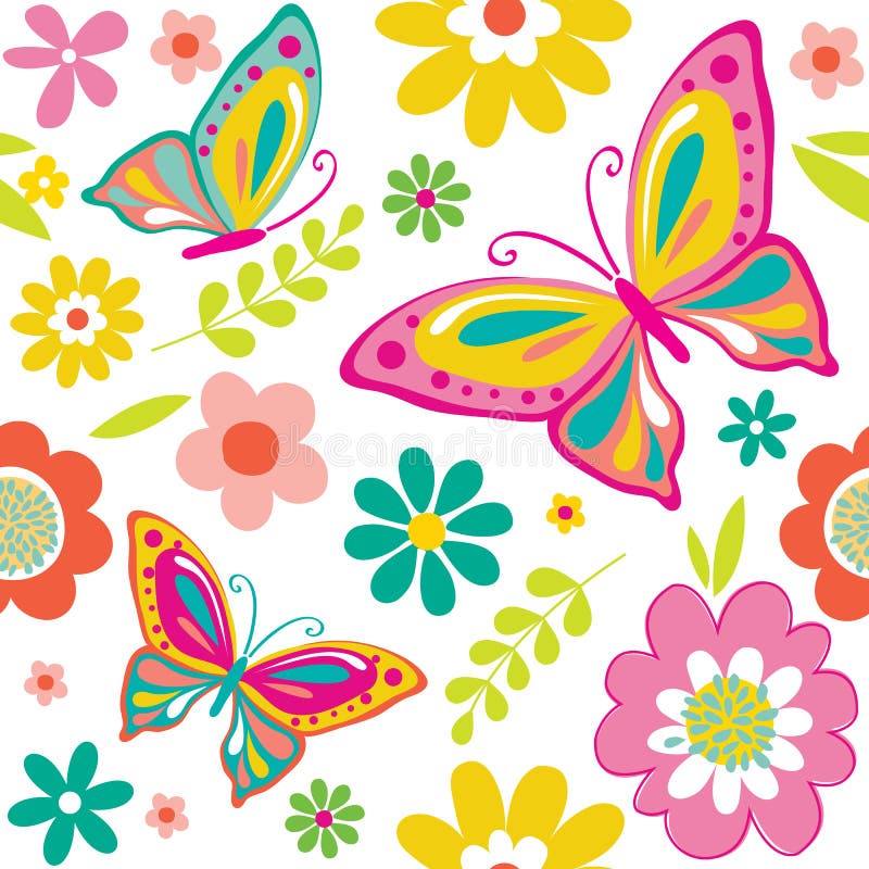 Bello modello senza cuciture di fiori e della farfalla illustrazione di stock Bello modello senza cuciture di fiori e della farfalla illustrazione di stock