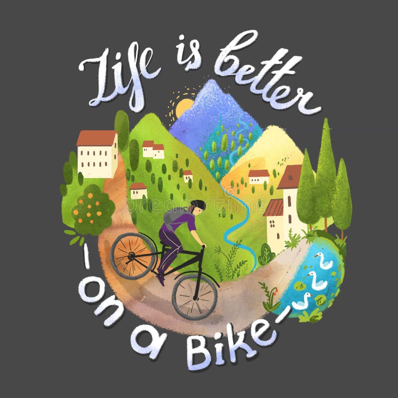 Bello paesaggio digitale con il ciclista e le montagne royalty illustrazione gratis Bello paesaggio digitale con il ciclista e le montagne royalty illustrazione gratis