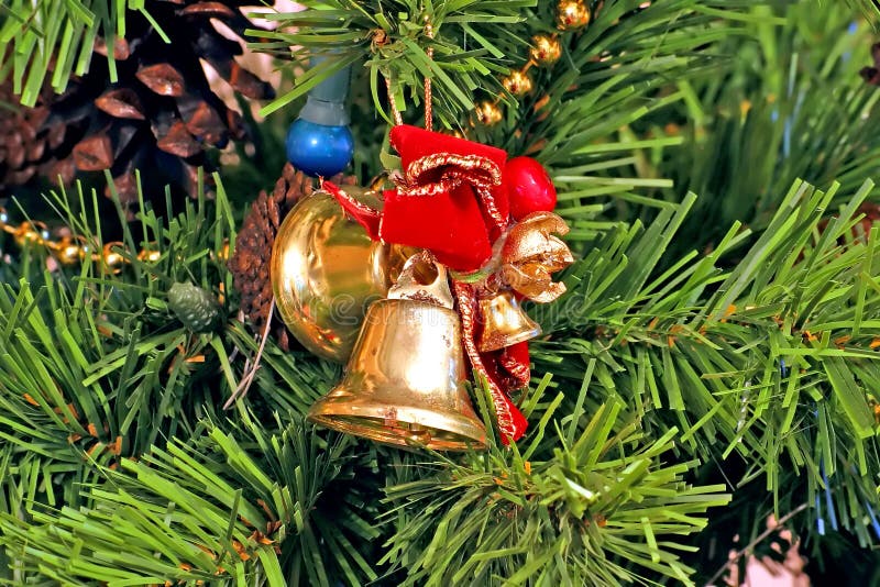 Bells and Bows Christmas Tree Ornaments Stock Photo Image of