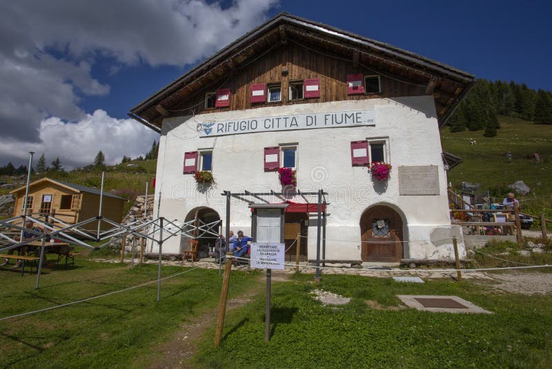 View of CittÃ  di Fiume refuge in the municipality of Borca di Cadore, Belluno province