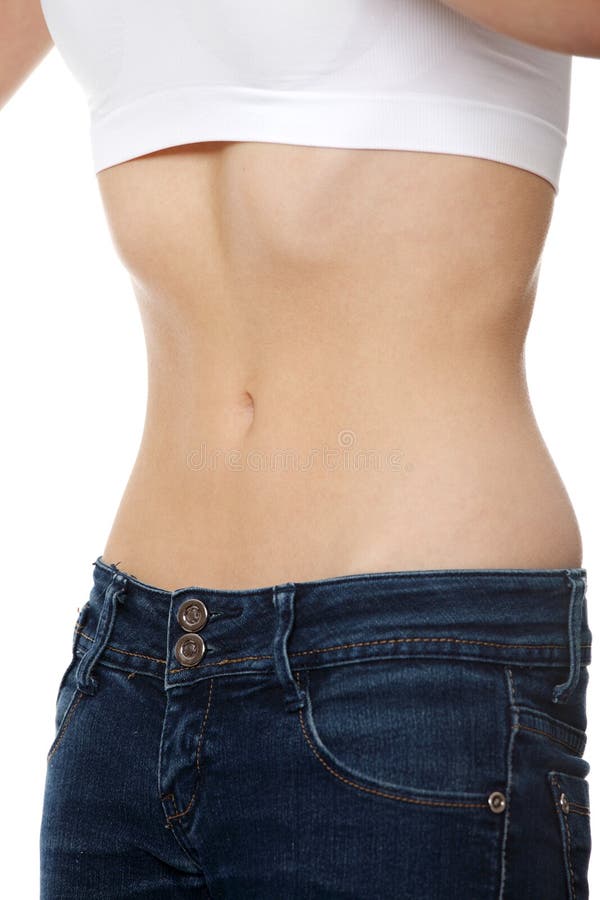 Belly of beautiful young female with anorexia royalty free stock photos.