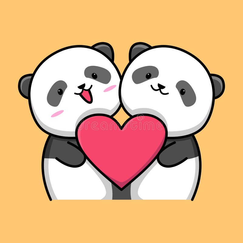 Lindo casal de pandas apaixonados desenho simples e mínimo de