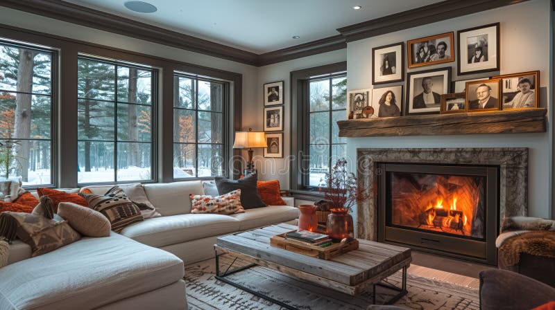 Belo design de interior de sala de estar clássica ilustração stock