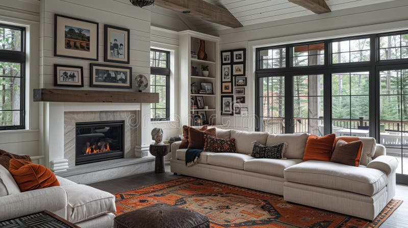 Belo design de interior de sala de estar clássica ilustração stock