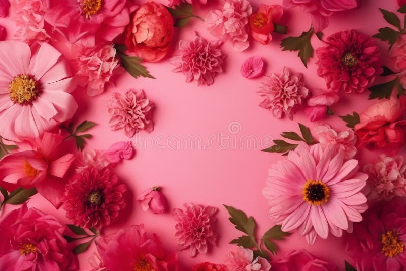 Belo Fundo Rosa Com Flores E Espaço De Cópia. Espaço Vazio Para