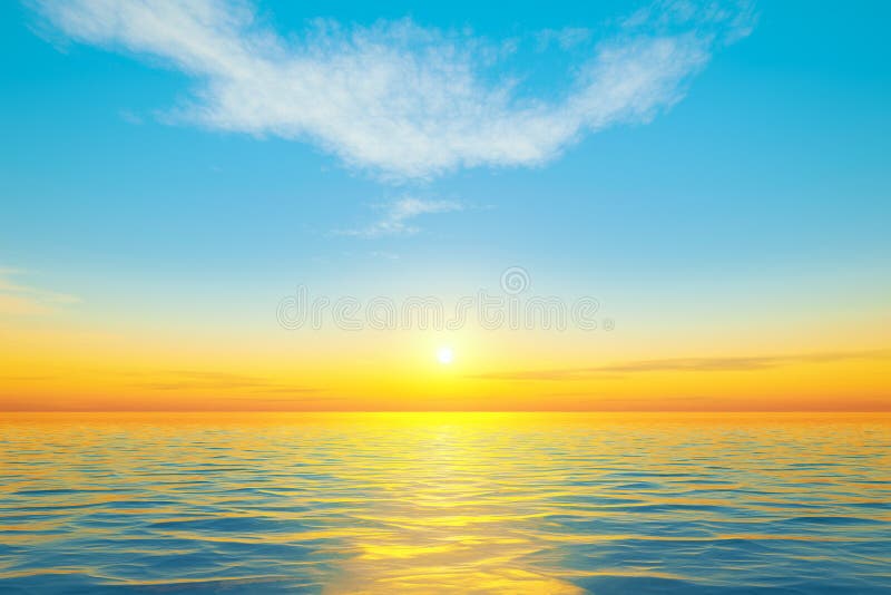 Belo pôr do sol no sonho calmo do oceano ilustração stock