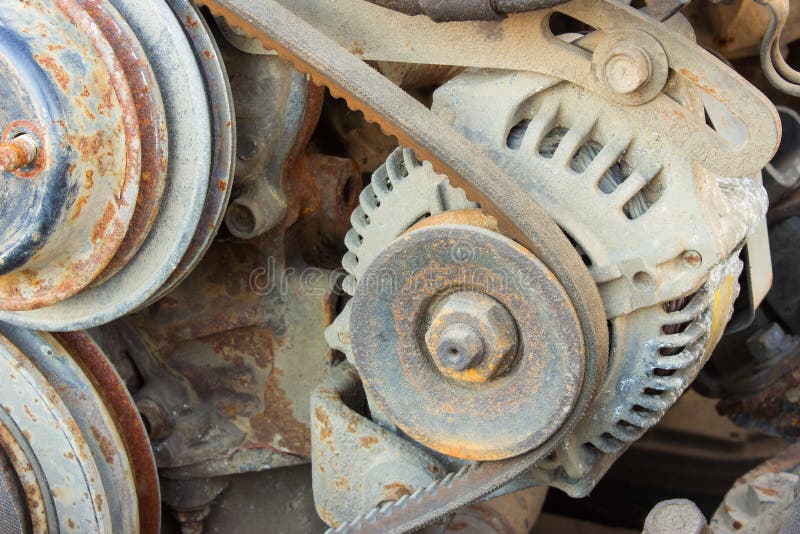 Belt of the Generator and an Old Car Generator Stock Image Image of