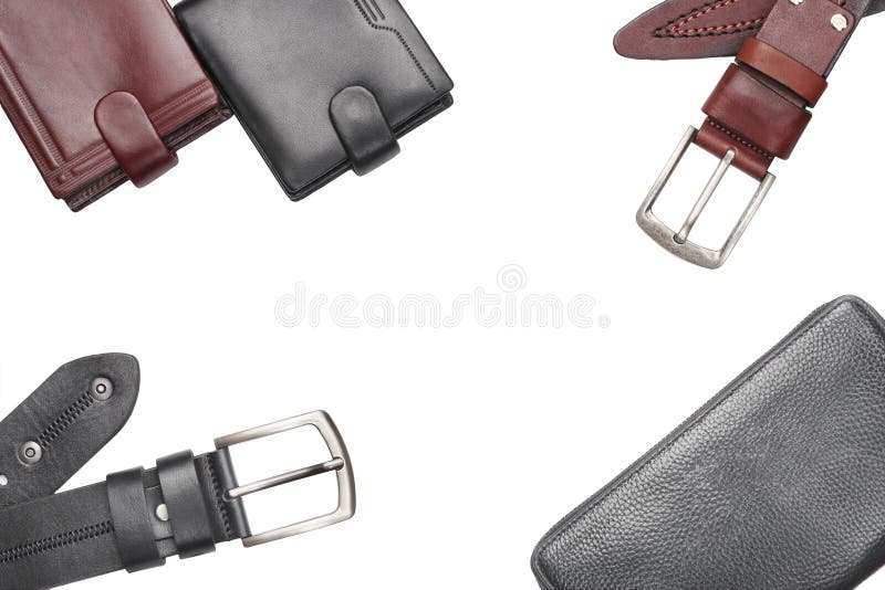 A Belt, Purse, Wallet, Top View, Isolated on White Background Stock