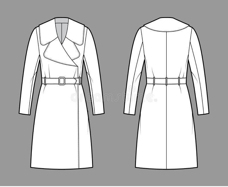 Belted Coat Technical Fashion Illustration with Long Sleeves, Huge ...