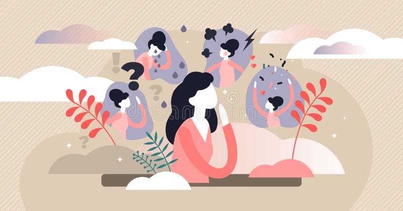 Belysningsvektorillustration. Begreppet personer i form av platta smÃ¥ beteendeuttryck royaltyfri illustrationer