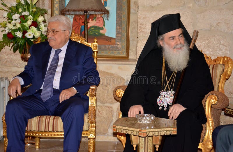 Belén, Palestina 6 de enero de 2017: Patriarca ortodoxo griego foto de archivo libre de regalías Belén, Palestina 6 de enero de 2017: Patriarca ortodoxo griego foto de archivo libre de regalías