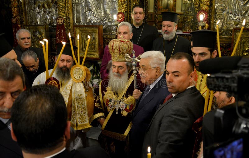 Belén, Palestina 7 de enero de 2017: Patriarca ortodoxo griego