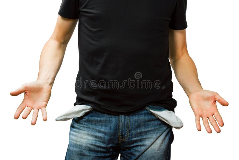 Bemannen Sie das Zeigen seiner leeren Tasche, kein Geld stockbild Bemannen Sie das Zeigen seiner leeren Tasche, kein Geld stockbild