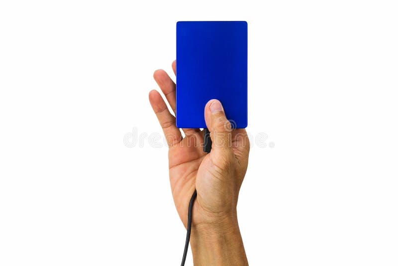 Bemannen Sie die Hand, die externe Festplatte lokalisiert auf weißem Hintergrund hält lizenzfreies stockfoto Bemannen Sie die Hand, die externe Festplatte lokalisiert auf weißem Hintergrund hält lizenzfreies stockfoto