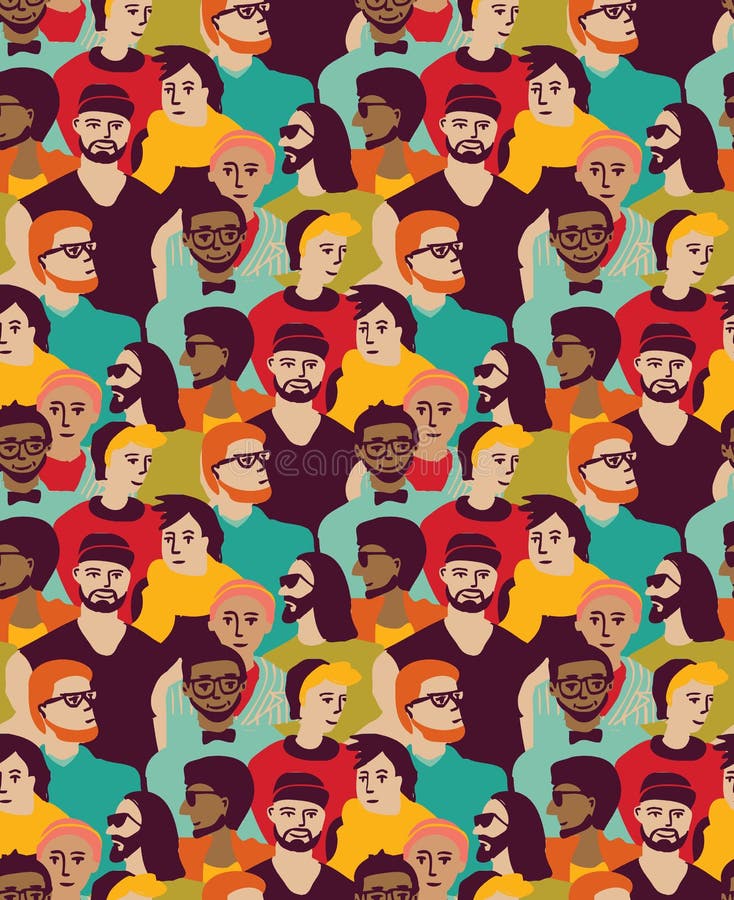 Bemannen Sie nur große Gruppen-Farbnahtloses Muster der Menge vektor abbildung Bemannen Sie nur große Gruppen-Farbnahtloses Muster der Menge vektor abbildung