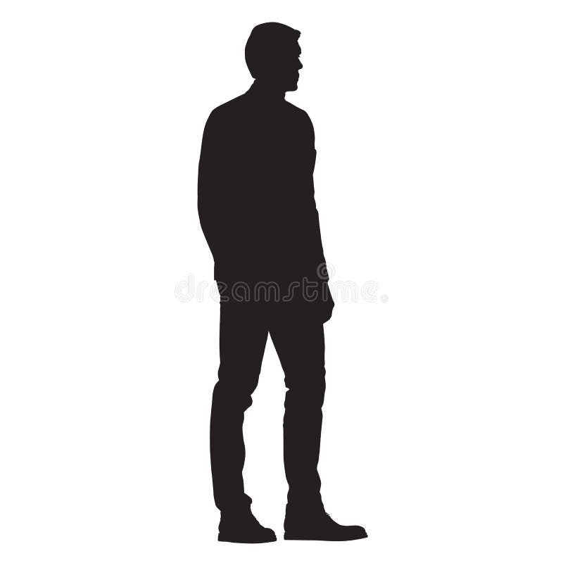 Man standing, side view, isolated vector silhouette. Man standing, side view, isolated vector silhouette