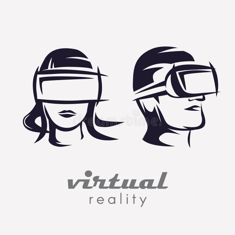 Bemant en het hoofd van de vrouw in VR-glazenpictogram, vector illustratie Bemant en het hoofd van de vrouw in VR-glazenpictogram, vector illustratie