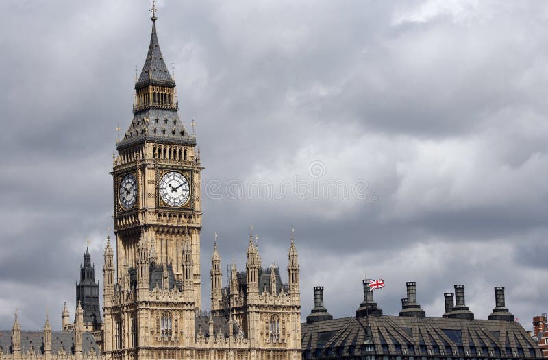 London skyline, Westminster Palace, Big Ben and Victoria Tower, seen from South Bank. London skyline, Westminster Palace, Big Ben and Victoria Tower, seen from South Bank