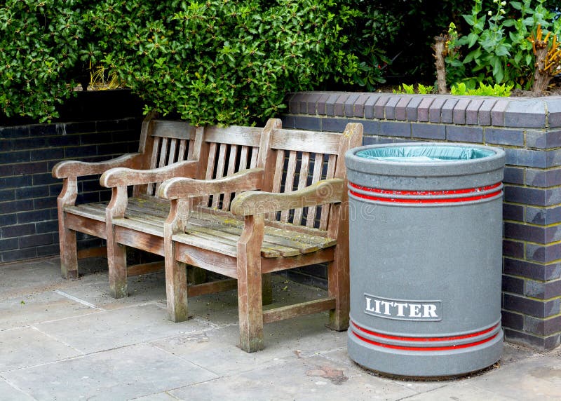 Bench and bin stock image. Image of waste, seat, rubbish 41488141