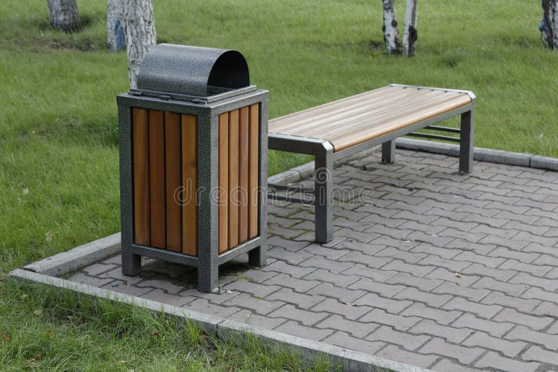 Bench and bin in the park