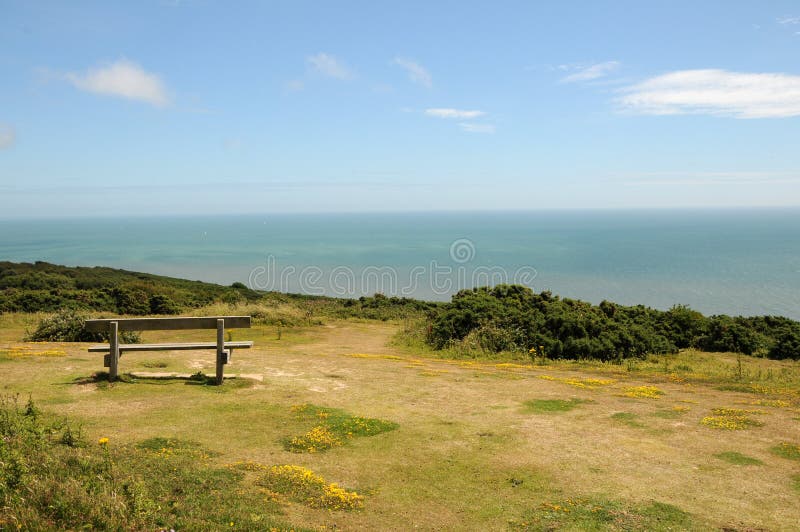 Bench on coastal path, Hastings