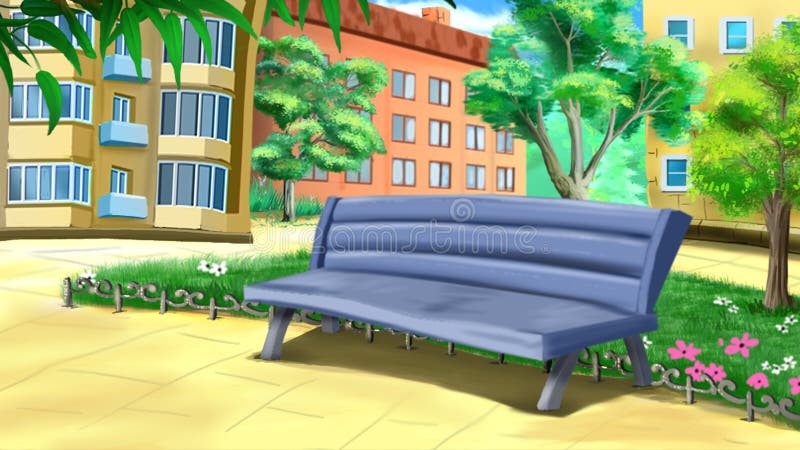 Bench in the Courtyard stock illustration. Illustration of digital -  65754419