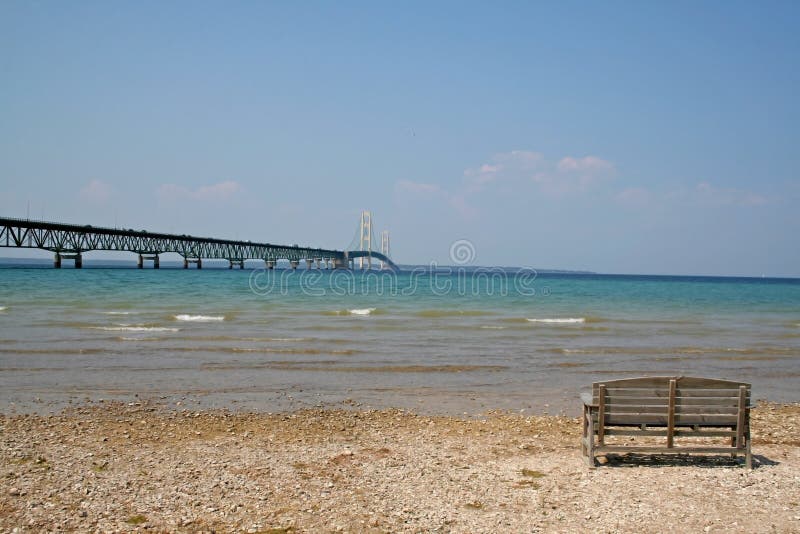 A bench on lake michigan