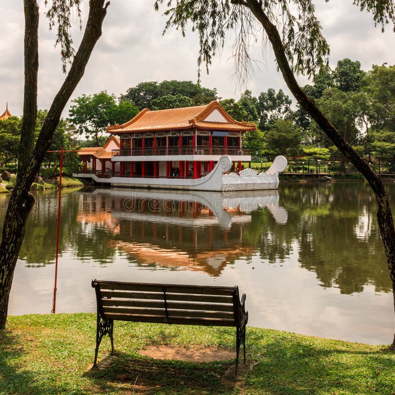 Bench in a Chinese Garden. Singapore Stock Photo Image of landscape