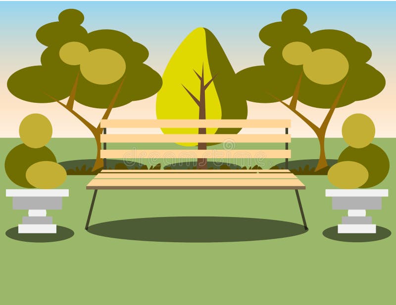 Bench Under a Tree in the Park. Stock Vector - Illustration of nature