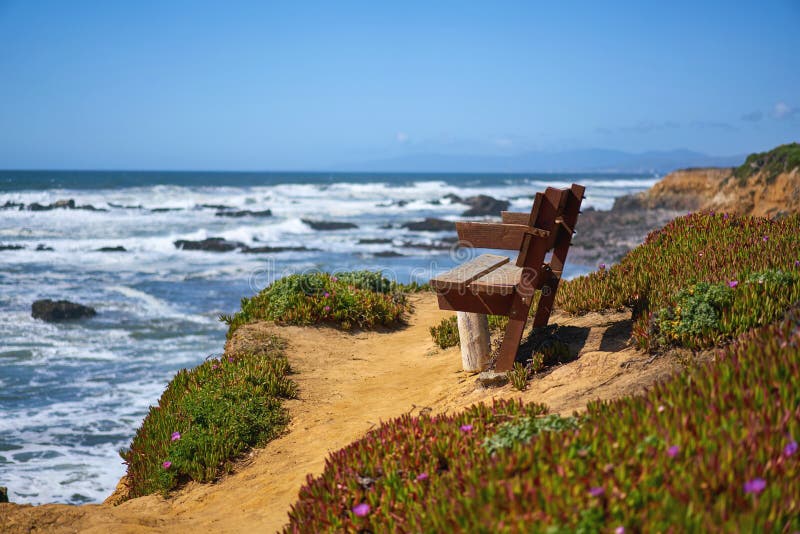 Bench with a view at ocean in Santa Cruz