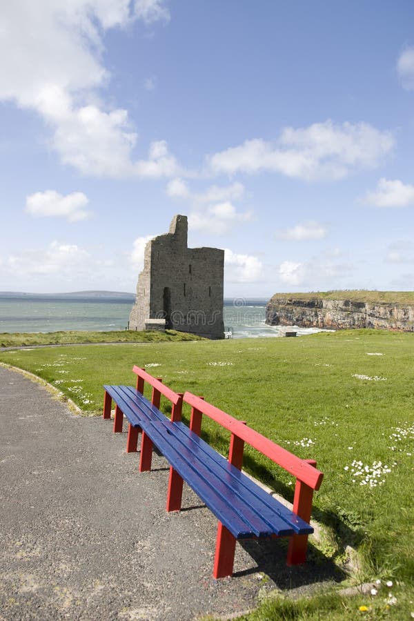 Benches view of Ballybunion castle beach and cliffs