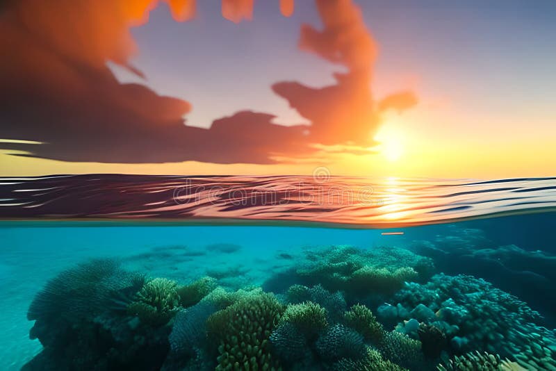 Beneath the Surface a Mesmerizing Sunset Ocean View from Underwater