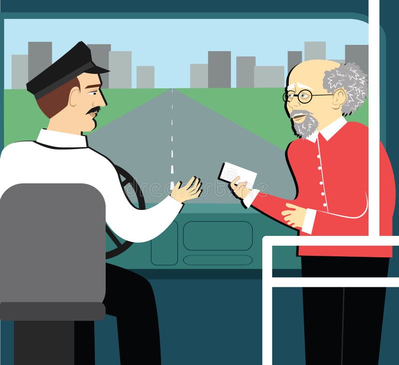 Benefici Di Pensione L'uomo Pensionato Nel Bus Raggiunge Un Biglietto Al  Driver Illustrazione Vettoriale - Illustrazione di autobus, età: 93854043