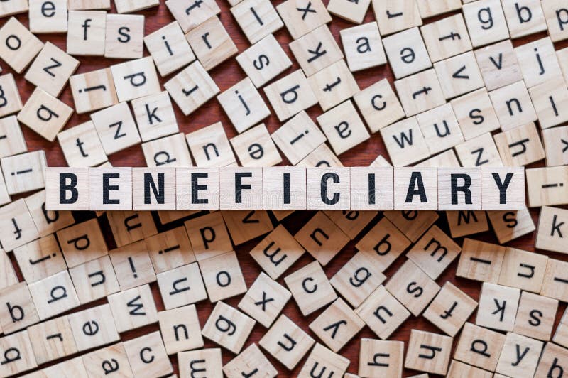 Beneficiary word concept on cubes for articles royalty free stock images