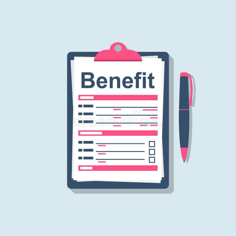 Benefit Concept. Clipboard and Pen. Form Benefit Stock Vector