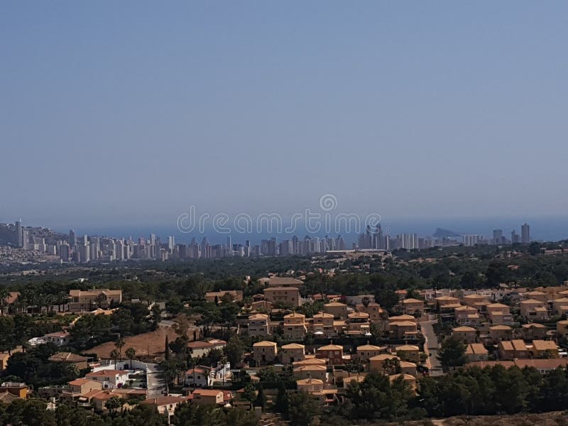 Benidorm from a mountain daytime view royalty free stock photography