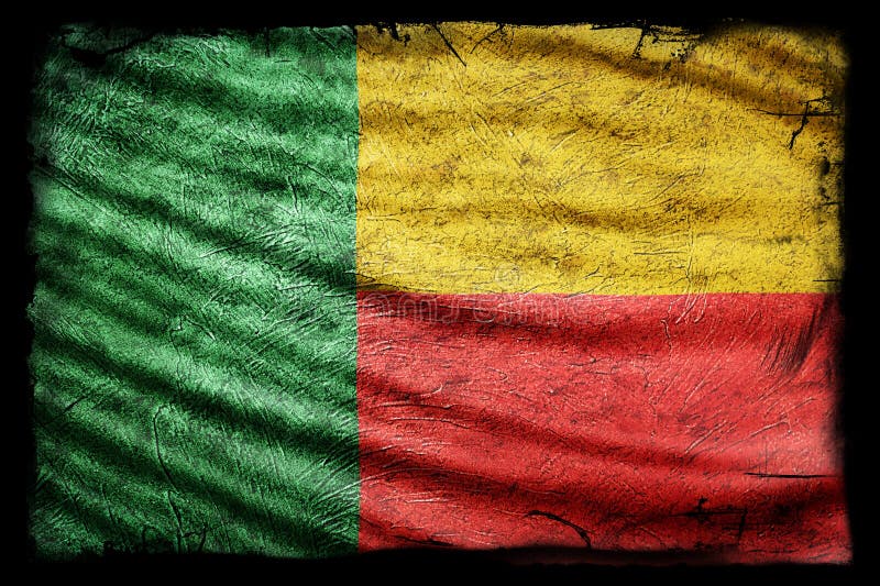 Benin-flagga, grunge Textur vektor illustrationer