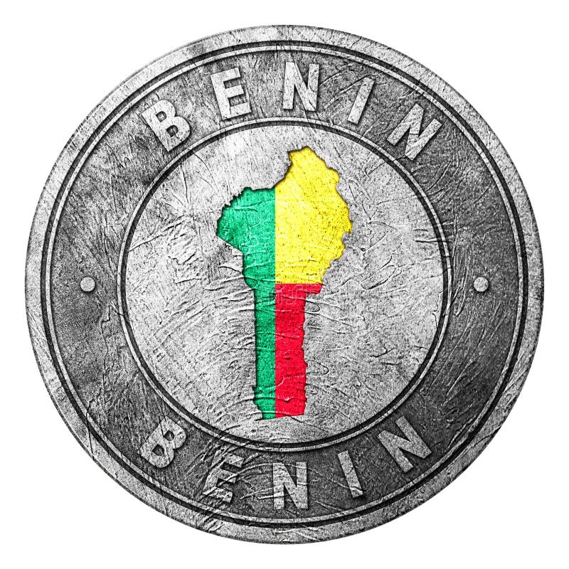 Benin-flagga-knapp med karta vektor illustrationer
