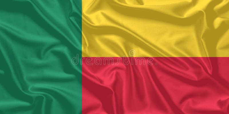 Benin-flagga Wind Waking Close Up royaltyfri illustrationer