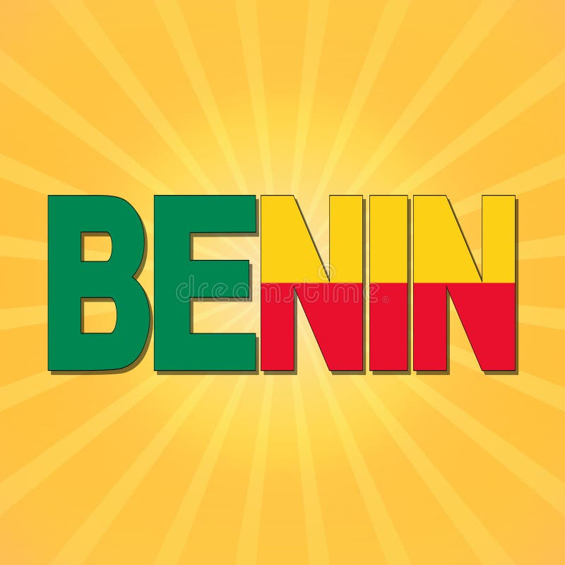 Benin flaggatext med sunburstillustrationen royaltyfri illustrationer