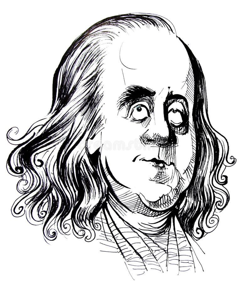Benjamin Franklin caricature stock illustration