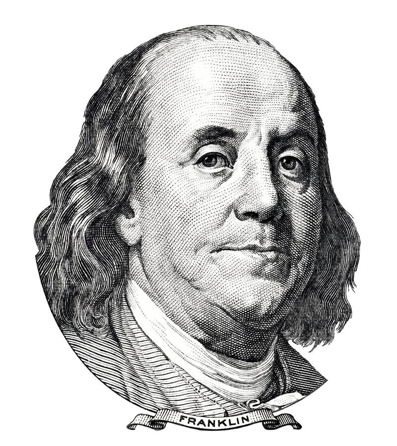 Benjamin Franklin portrait isolated on white background. Benjamin Franklin portrait isolated on white background