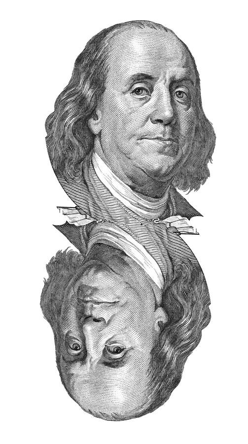 Benjamin Franklin portrait on one hundred US dollars banknote. Isolated on white. Benjamin Franklin portrait on one hundred US dollars banknote. Isolated on white.