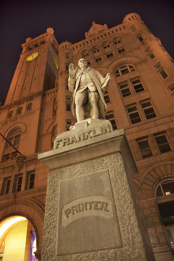 Benjamin Franklin Statue Old Post Office Building Pennsylvania Ave at Night with Stars Washington DC