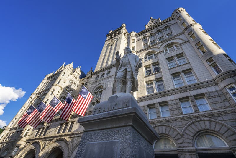 Benjamin Franklin Statue Old Post Office Building Washington DC Stock