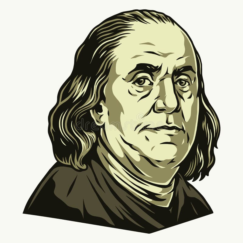 Benjamin Franklin vintage portrait on white background isolated vector illustration