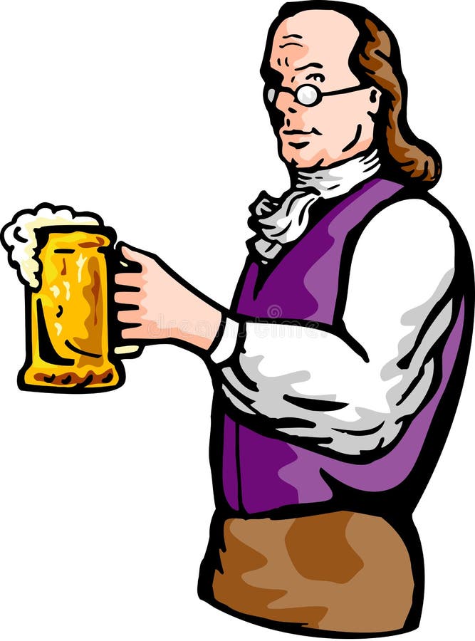 Illustration of a Benjamin Franklin or noble aristocratic gentleman holding mug of beer. Illustration of a Benjamin Franklin or noble aristocratic gentleman holding mug of beer