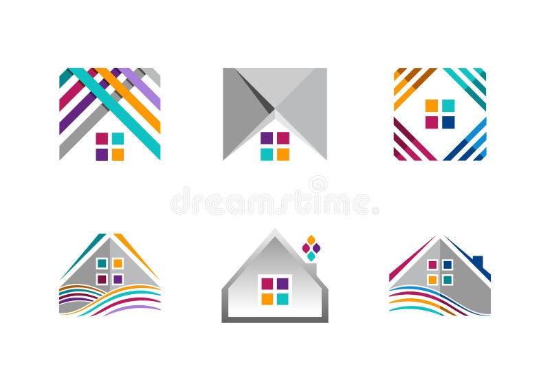 Bens imobiliários, logotipo da casa, ícones de construção do apartamento, coleção do projeto home do vetor do símbolo da construç
