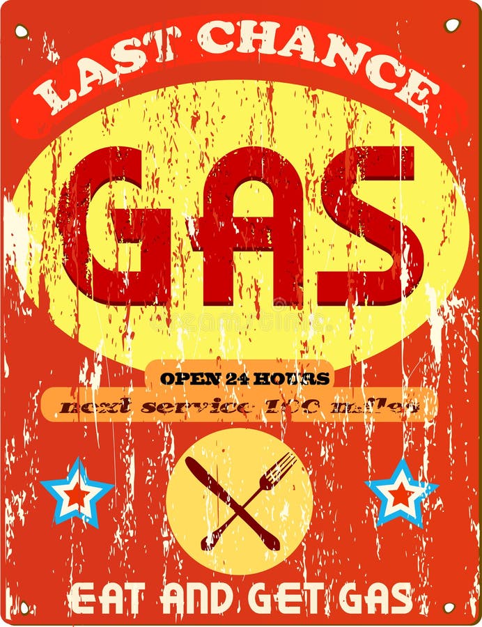 Vintage gas station and diner sign, grungy illustration. Vintage gas station and diner sign, grungy illustration