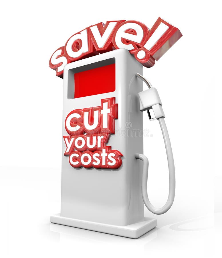 Save and Cut Your Costs 3d words on a gas station filling fuel pump to illustrate getting better miles per gallon or mpg and saving money. Save and Cut Your Costs 3d words on a gas station filling fuel pump to illustrate getting better miles per gallon or mpg and saving money